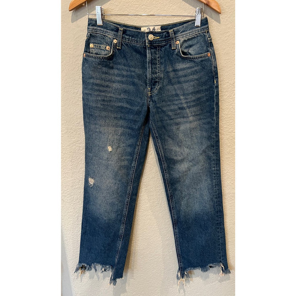 Free People We the Free Maggie Ripped Crop Straight Leg Jeans Size 24 - Picture 2 of 6